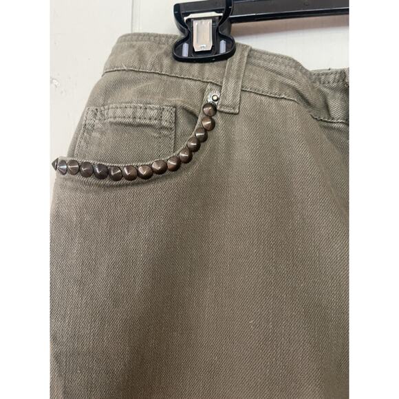 Zadig & Voltaire Green Studded Distressed London Grunge Straight Leg Jeans 25 - Picture 4 of 9